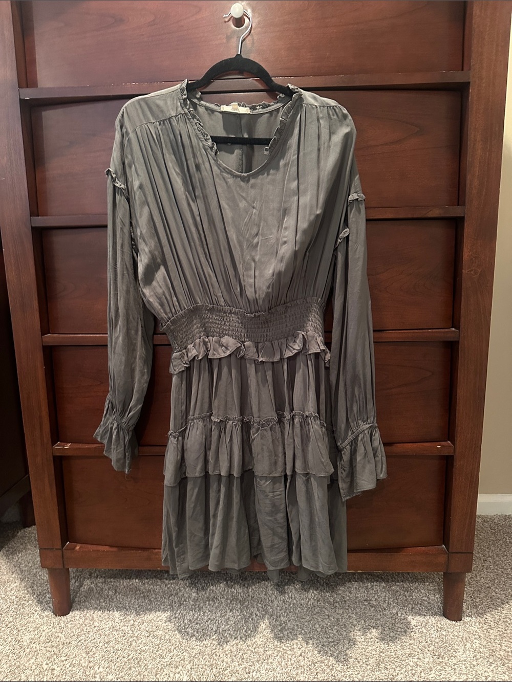 easel Gray Ruffle Tiered Long-Sleeve Dress